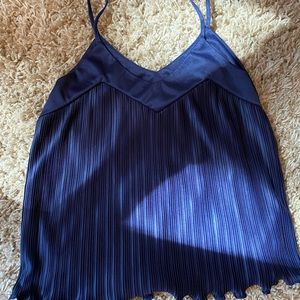 Pleated Silky Spaghetti Top - NAVY BLUE - S